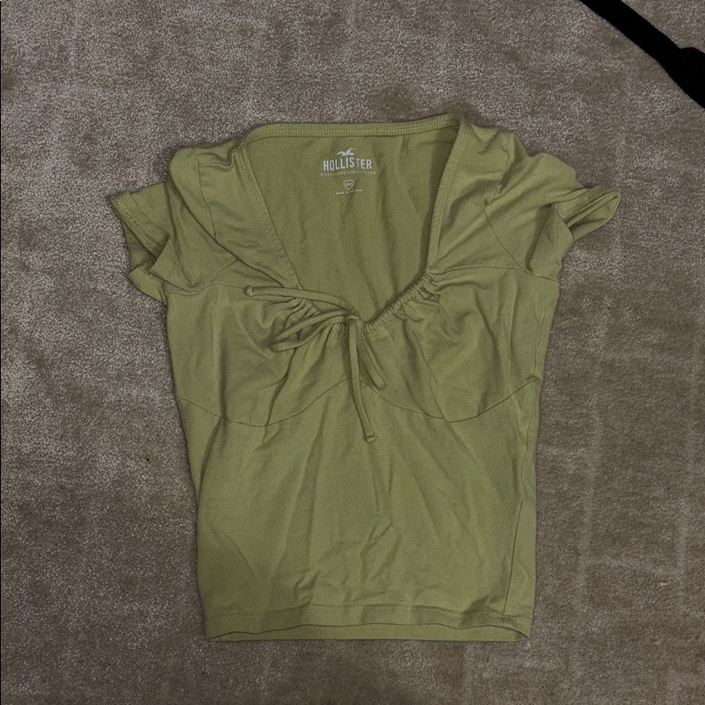 Hollister Green Tie Front Fitted Blouse